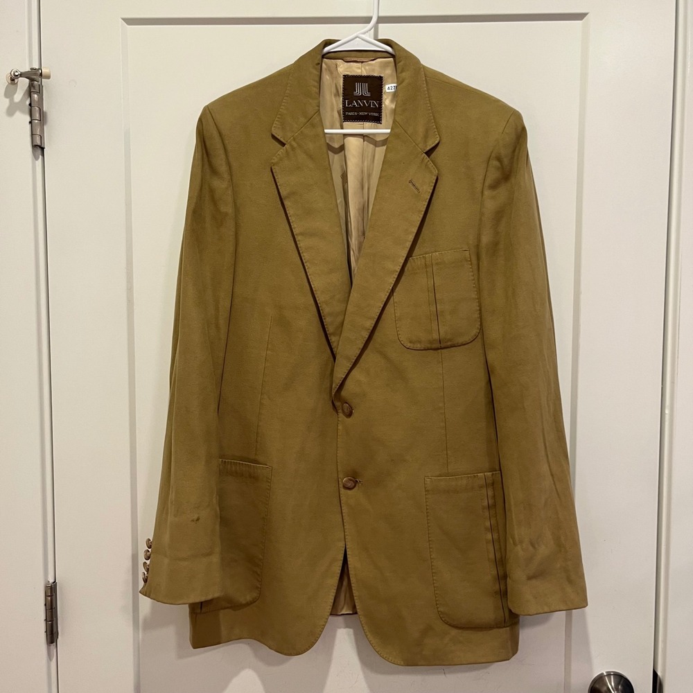 Lanvin Paris New York Mens Tan FeatherSuede Two Button Blazer Sport Coat